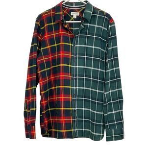 Sun & Stone Men’s Flannel Button Down Shirt Red Green Size M